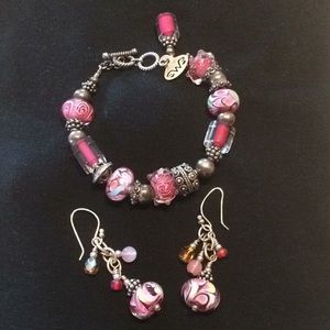 Pink bracelet and earrings